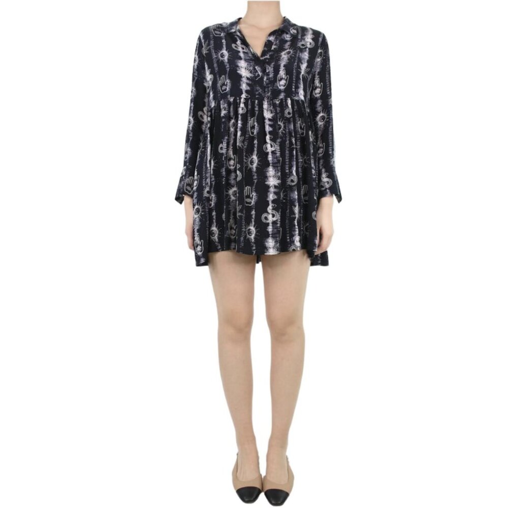 SANDRO Protect 100% Silk Tarot Astrology Zodiac Celestial Shirt Dress Size US 6